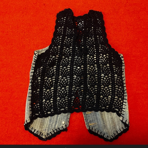 Vintage Parasuco boho distressed denim and crochet vest GUC - Picture 11 of 11